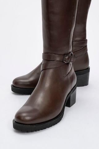 Kadın Yüksek Topuklu Fermuarlı Çizme Gerçek Deri Br 08029 Kahverengi Null Kahverengi