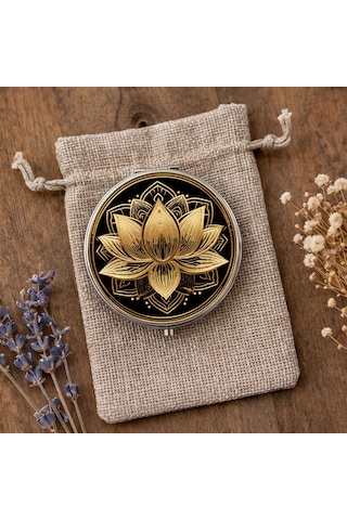 Makyaj Aynası Altın Lotus Çiçeği Cep Aynası El Aynası Kişiye Özel Hazırlanabilir Çift Taraflı Yuvarlak Çanta Aynası Çok Renkli