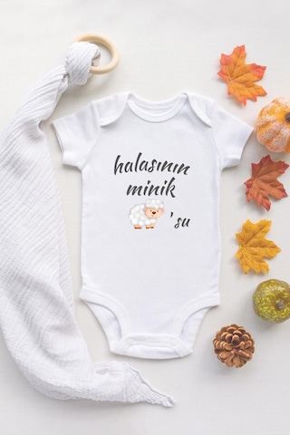 Tuğba Baby Özel Tasarım Halasının Minik Kuzusu Yazılı Kuzu Baskılı Bebek Body Beyaz Badi Zıbın 5135-h Beyaz