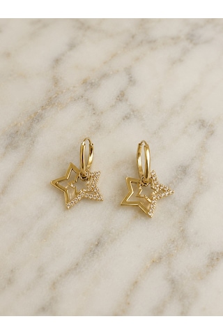 Yıldızlı Gold Rengi Çelik Kadın Küpe Altın
