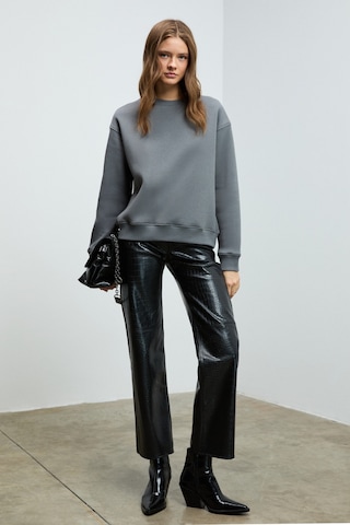 Grımelange Vaneltına Kadın Organik Pamuklu Yumuşacık İçi Polarlı Yuvarlak Yakalı Gri Sweatshirt Gri