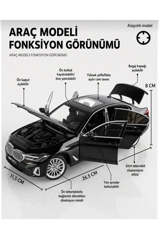 Hmb 1:18 Bmw 530lci Siyah Lisanslı Diecast Metal Model Araba