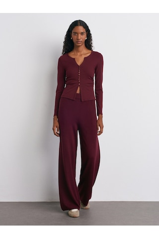 Dilvin 70163 Beli Lastikli Yünlü Triko Pantolon-bordo M. Bordo M.