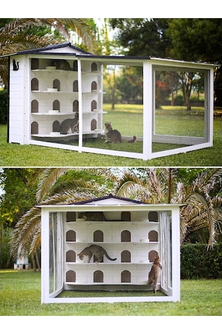 MANDU Bahçeli Kedi Apartmanı (kedi evi) + Mama kapları hediye