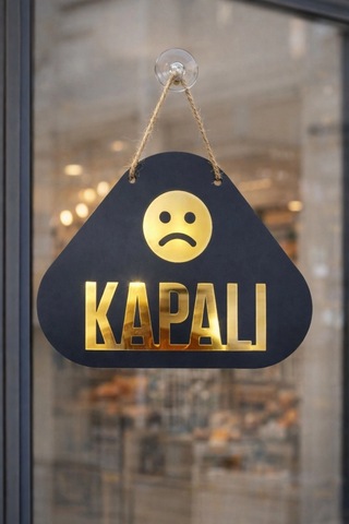 Ahşap Üzeri Gold Aynalı Pleksi Emoji Figürlü Açık-kapalı Tabelası
