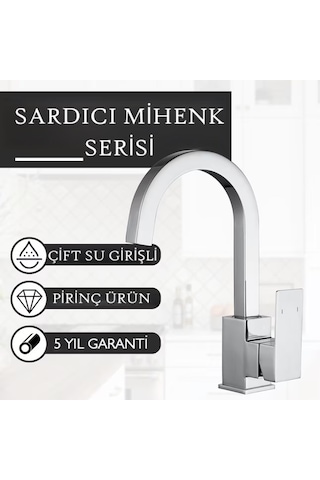 Sardıcı Mihenk Premium Mutfak Bataryası Pirinç Gövde & Paslanmaz Boru Çift Su Girişi Krom Beyaz