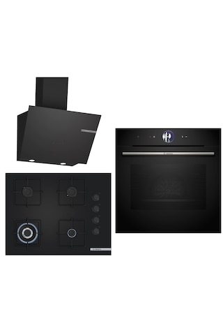Bosch Black Deluxe HBG7563B1 4D Hot Air- POH7C6P31O 3D Fry 67 CM Wok Bek - DWK66PJ60T 3 Lü Ankastre Set 605