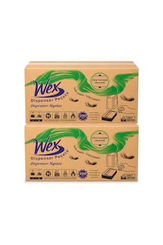 Wex Dispenser Peçete 2 Koli Toplam 36 Paket, 250 Yaprak, 2 Katlı, %100 Selüloz