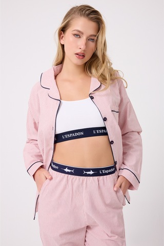 Lespadon Marısılk Seastrıpe Premium Dokuma Uzun Kollu Crop Pantolonlu Kadın Pijama & Lounge Takımı-3202 Altın