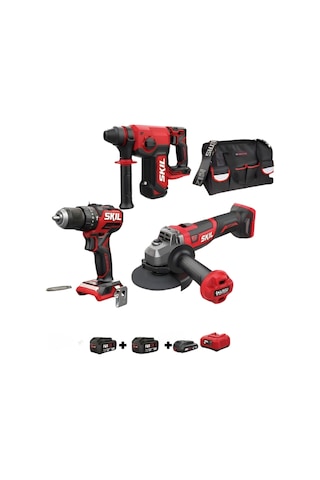 Skil Pro Kombo Set 3 3851CA 20V Max Kırıcı Delici + 3930CB Avuç Taşlama + 3075CA Darbeli Matkap + 3110AA 2.5AH Li+ Şarj Cihazı + 2 Adet 3137AA 4AH Li Akü