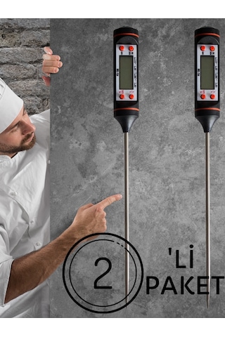 2 Adet Siyah Renk Dijital Gıda Yemek Termometresi Yemek Isı Ölçer