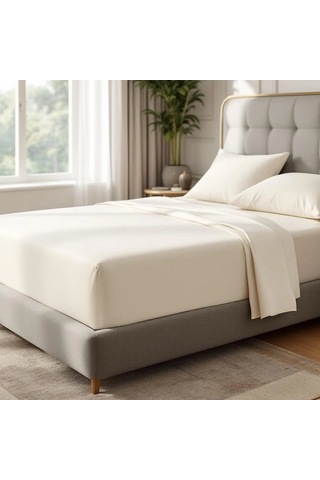 Odin 300 Tc Pamuk Saten King Size Çarşaf Ekru Çok Renkli