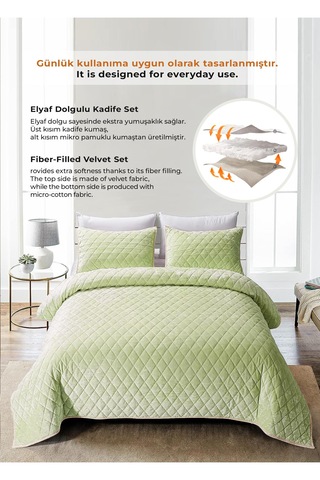 Kapitone Kadife Yatak Örtüsü Seti Tek Kişilik Supersoft 2 Parça