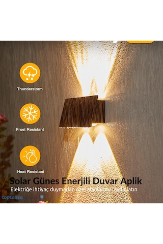 Technosmart 2adet Güneş Enerjili Çift Taraflı 4 Ledli Aplik Sarı Işık Duvar Lambası Bahçe Aydınlatma
