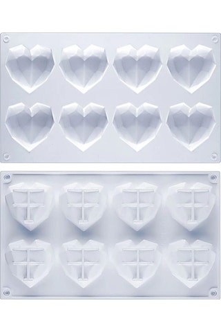 Kek Kalıbı Pinyata Kristal Kalp Şekilli Silikon Çikolata, Sabun, Pasta Kalıbı 8 Bölmeli Goldcakes