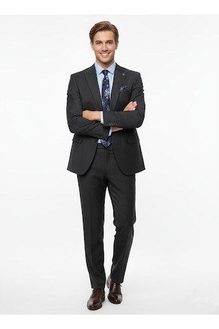 Presto Erkek Slimfit Çizgili Yün Takım Elbise 6 Drop Siyah 2127-001 Siyah