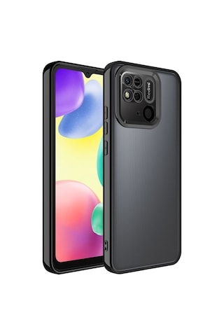 Xiaomi Redmi 10c Kılıf Kamera Korumalı Logo Gösteren Zore Omega Kapak Siyah