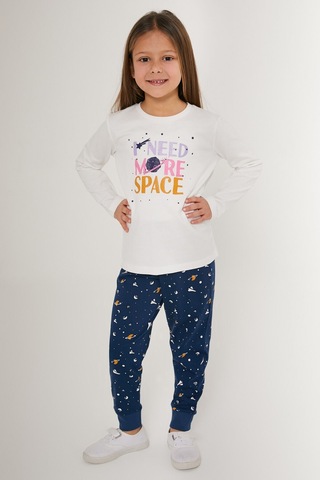 Rolypoly Need More Space Beyaz Kız Çocuk Uzun Kol Pijama Takım Krem