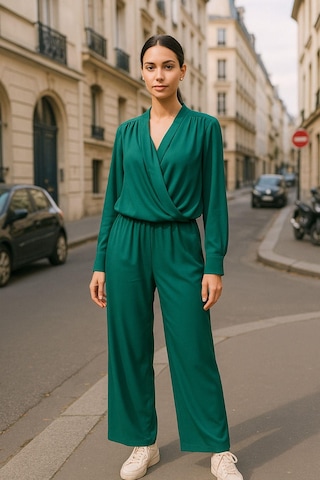 Yeşil Kruvaze Yaka Gömlek Pantolon Kadın İkili Takım - Modern Tasarım Çok Renkli