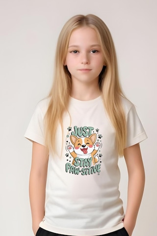 Just Stay Paw Baskılı Kız Çocuk Tişört Ve Eşofman Alt-üst Takım KREM