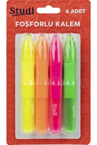 Studi Fosforlu Kalem 4'lü Çok Renkli