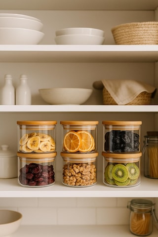 6'lı Borosilikat Cam Kahvaltılık Seti - Sızdırmaz Silikonlu Bambu Kapak - 90 X 70 Mm-400 Ml Beyaz