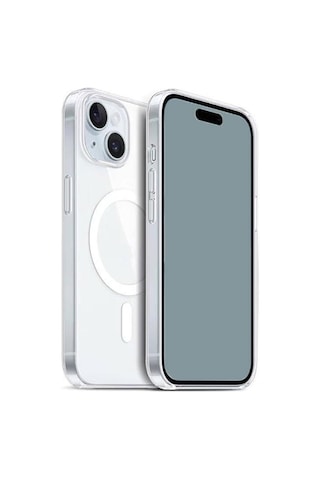 Apple İçin Uyumlu İphone 15 Plus Kılıf M-safe Şarj Özellikli Şeffaf Sert Pc Zore Embos Kapak Renksiz 50 x 22