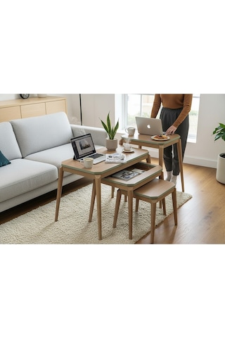 Msy Home Roma 3 Lü Pratik İç İçe Geçen Zigon,yan,orta Sehpa Mdf Modern Sehpa Takımı Ceviz