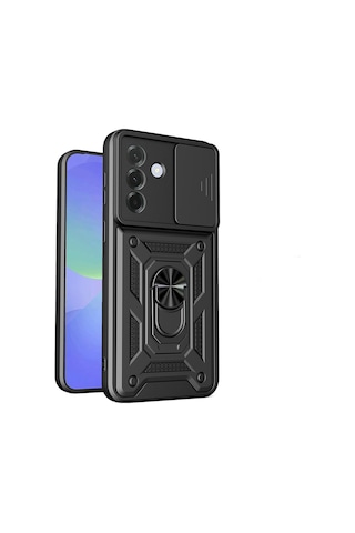 Teleplus Samsung Galaxy Uyumlu A27 Kılıf Standlı Kamera Korumalı Slide Sürgülü Cover Kapak Siyah