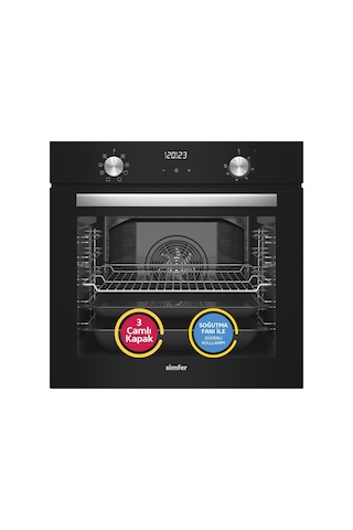 Simfer 9 Fonksiyon QS Siyah Dijital Power Turbo Elektrikli 2'li Ankastre Set (Fırın + Elektrikli Ocak)