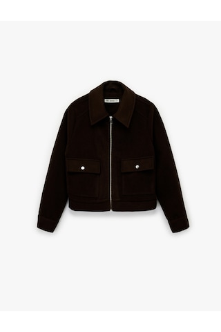 Koton Uzun Kollu Klasik Yaka Cep Detaylı Oversize Fermuarlı Ceket Kahverengi 6wal60068ıw Kahve