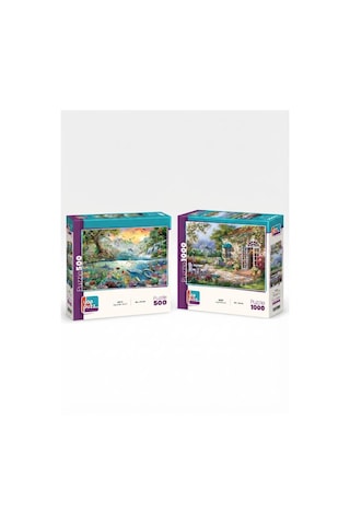 Hayal Bahçesi Ve Hayvanlar Alemi İkili Set - 1000 + 500 Parça İkili Puzzle Seti
