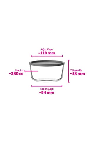 Lav Round Cam Saklama Kabı Tekli Küçük Boy 380 ml Yuvarlak Gri Plastik Kapaklı (Kahvaltılık )