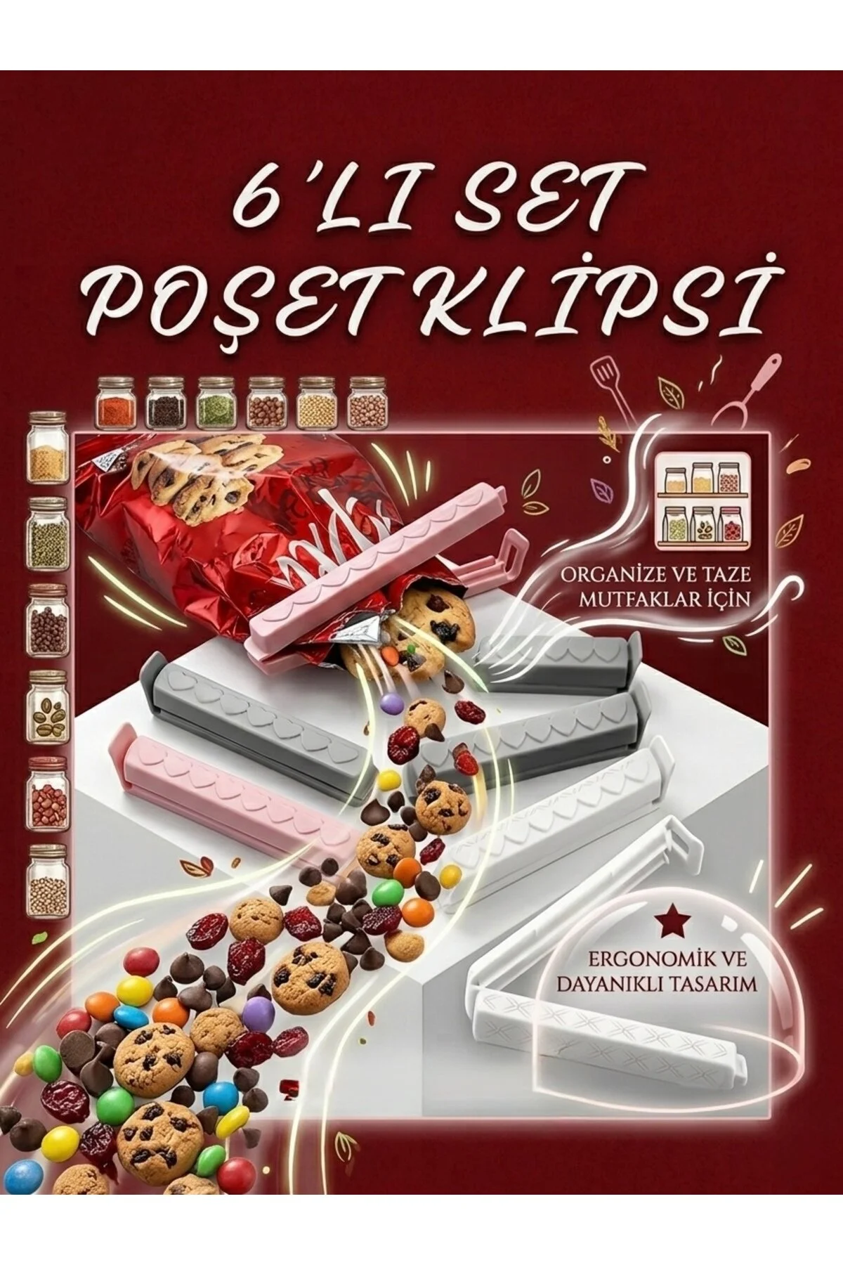 6 Lı Poşet Kapatıcı Klips Seti Pratik Ambalaj Ve Torba Kapatma Aparatı Gıda Saklama Klipsi Karışık-çok Renkli