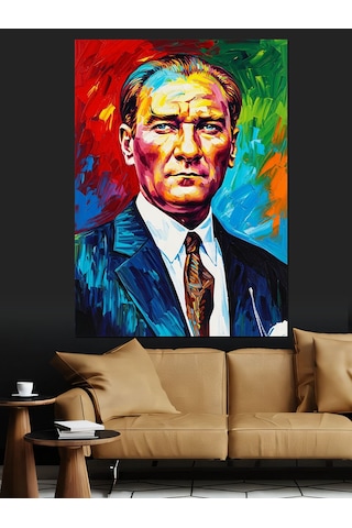 Renkli Mustafa Kemal Atatürk Resmi Dekoratif Kanvas - Mdf Ahşap Tablo