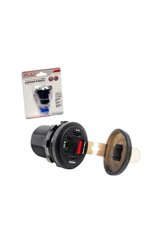 Carub Çakmak Soketi 9-30v Marine Tip Voltmetre + 2 Type-c + 2 Usb Br1700817