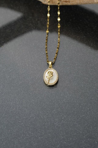 Çildan Womens Özel Gold Gül Detaylı Kolye Gümüş