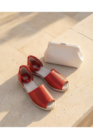 Futsishoes Peony Modern Bilekten Bağlama Kırmızı Hakiki Deri Kadın Espadril