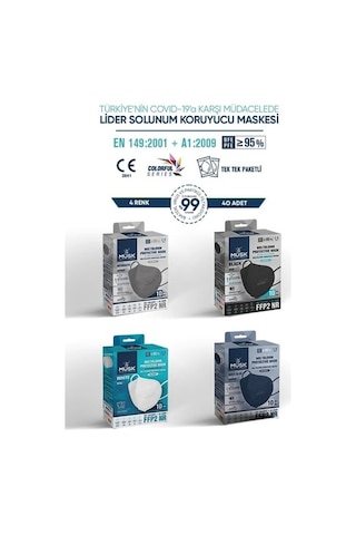 Musk Ffp2 Maske 40 Adet (Siyah,Gri,Beyaz,Lacivert)