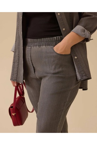 Büyük Beden Elastik Bel Cepli Jean Pantolon Gala-xi Gri
