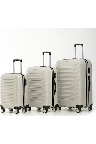 Yefa Pp Polipropilen Kırılmaz Kabin & Orta & Büyük Boy 3'lü Valiz Seti Kemik