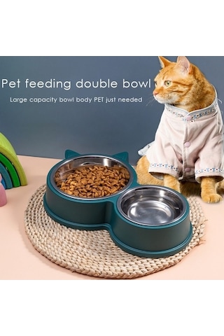 Dm Cbtx Pet Kedi Kulakları Paslanmaz Çelik Çift Kase, İkili Kase Seti