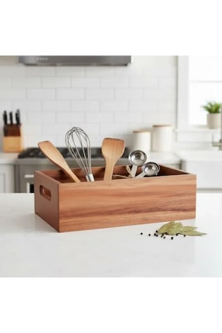 Doğal Ahşap Ekmeklik Ve Çok Amaçlı Organizer Kutu 25x14x8 Cm A