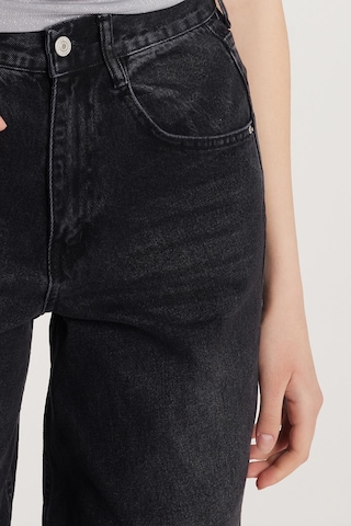 Tudors Kadın Regular Fit Tokalı Geniş Paça Baggy Jean Kot Füme Pantolon-33916 Füme