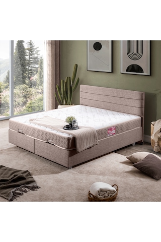Sofia Çift Kişilik Baza Başlık Letto Yatak Seti - Açık Kahve 160 x 200