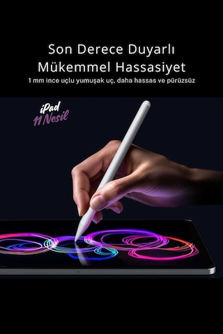 Apple Uyumlu iPad A16 11 Nesil 2025 Avuç İçi Reddetme Özellikli Dokunmatik A3355 Tablet Kalemi Beyaz