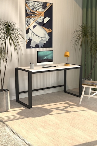 Marsilya Çalışma Masası Bilgisayar Masası Ofis Masası 122x55 Beyaz Siyah  -  Beyaz