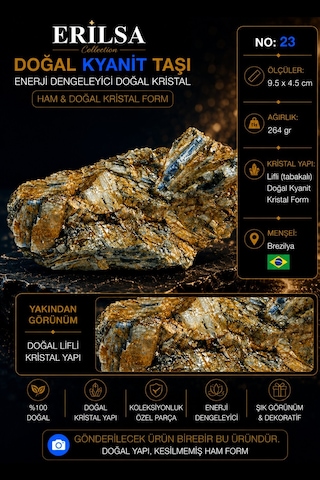 Sertifikalı Doğal Kyanit Taşı Ham Kristal Kütle Lifli Mineral Kay 02275273