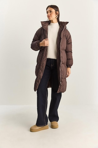 Shade Kadın Cep Detaylı Astarlı Kapüşonlu Uzun Puffer Mont 1129 60283868 - Acı Kahve Kahverengi