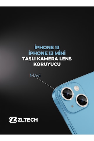 İphone 13/13mini Uyumlu Taşlı Kamera Lens Koruyucu Mavi